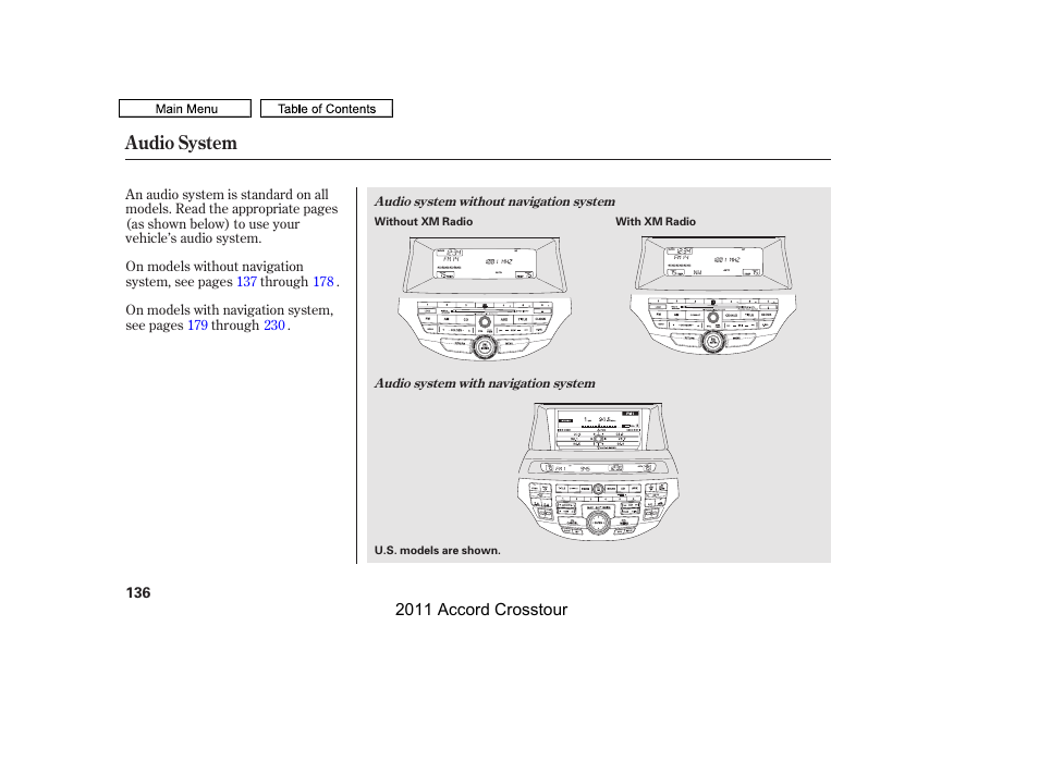 Audio system | HONDA 2011 Accord Crosstour User Manual | Page 139 / 434