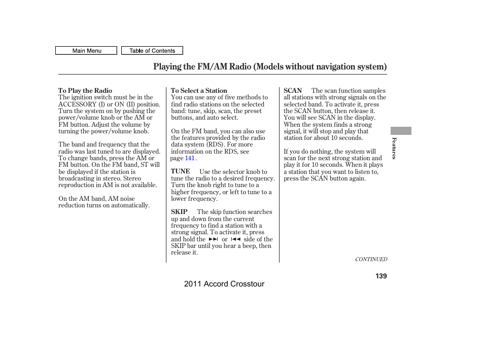 HONDA 2011 Accord Crosstour User Manual | Page 142 / 434