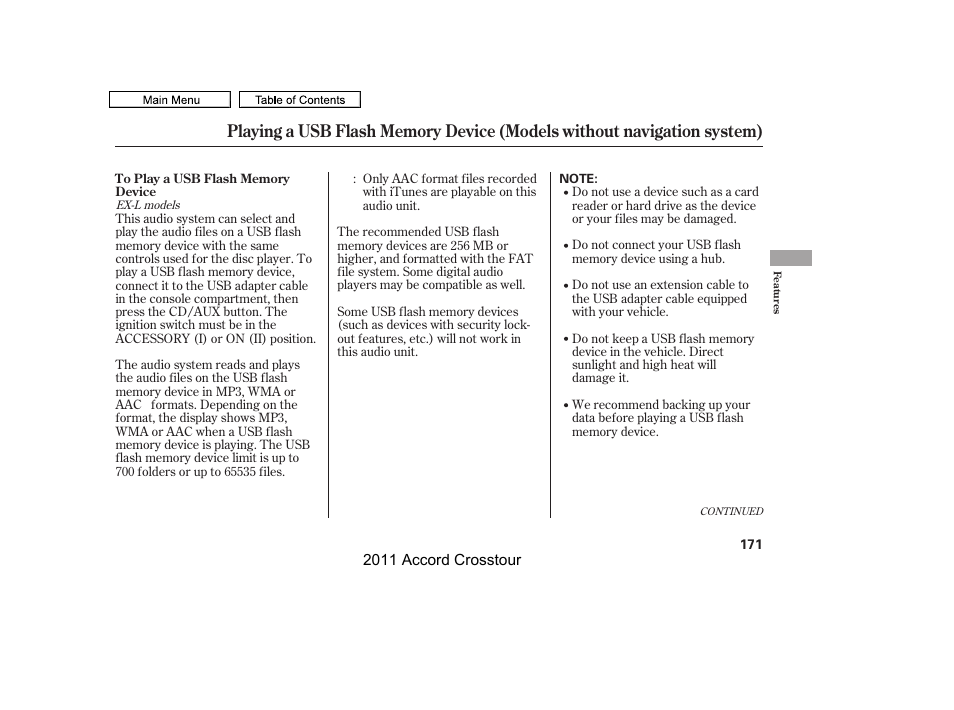 HONDA 2011 Accord Crosstour User Manual | Page 174 / 434