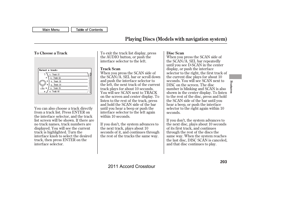 Playing discs (models with navigation system) | HONDA 2011 Accord Crosstour User Manual | Page 206 / 434