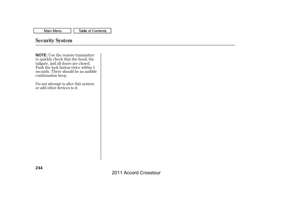 Security system | HONDA 2011 Accord Crosstour User Manual | Page 247 / 434