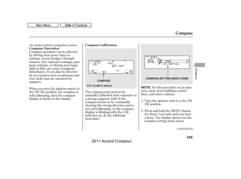 Compass | HONDA 2011 Accord Crosstour User Manual | Page 248 / 434