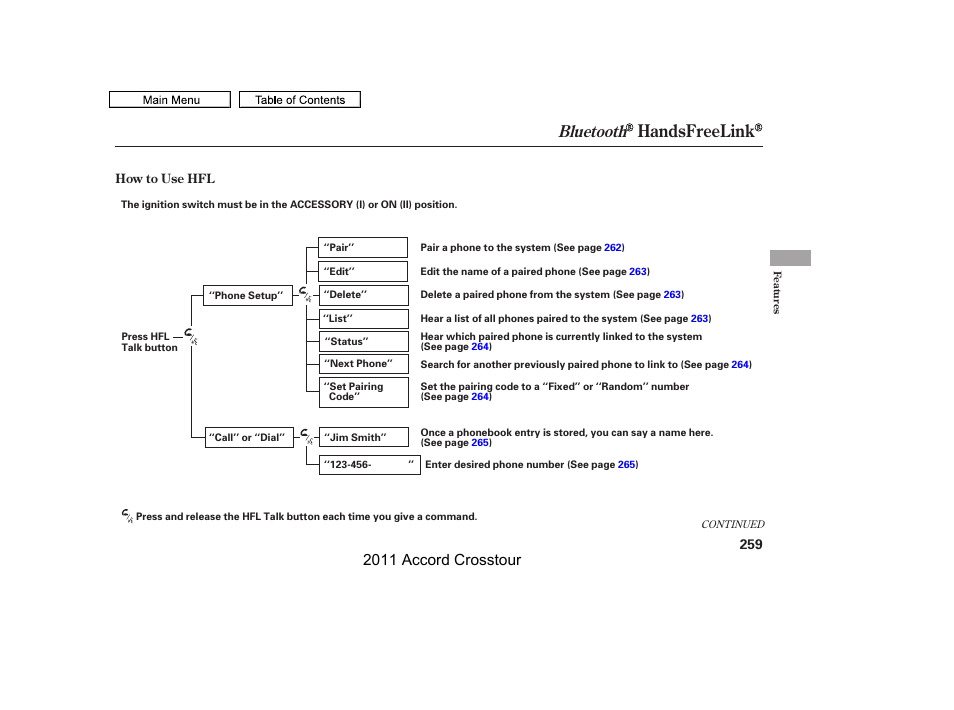 Handsfreelink, Bluetooth, 2011 accord crosstour | HONDA 2011 Accord Crosstour User Manual | Page 262 / 434