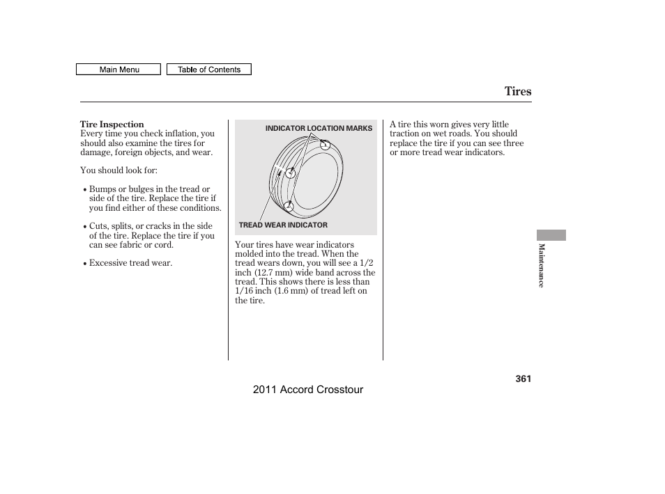 Tires | HONDA 2011 Accord Crosstour User Manual | Page 364 / 434