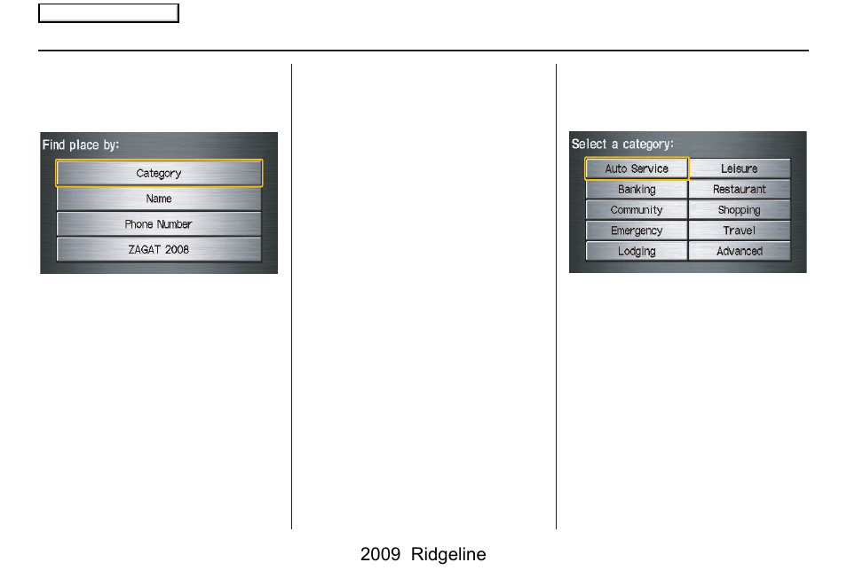 Entering a destination, 2009 ridgeline | HONDA 2009 Ridgeline Navigation User Manual | Page 32 / 149