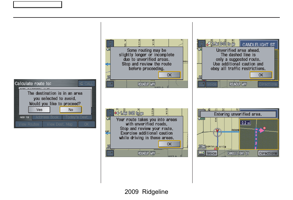 Driving to your destination, 2009 ridgeline | HONDA 2009 Ridgeline Navigation User Manual | Page 63 / 149