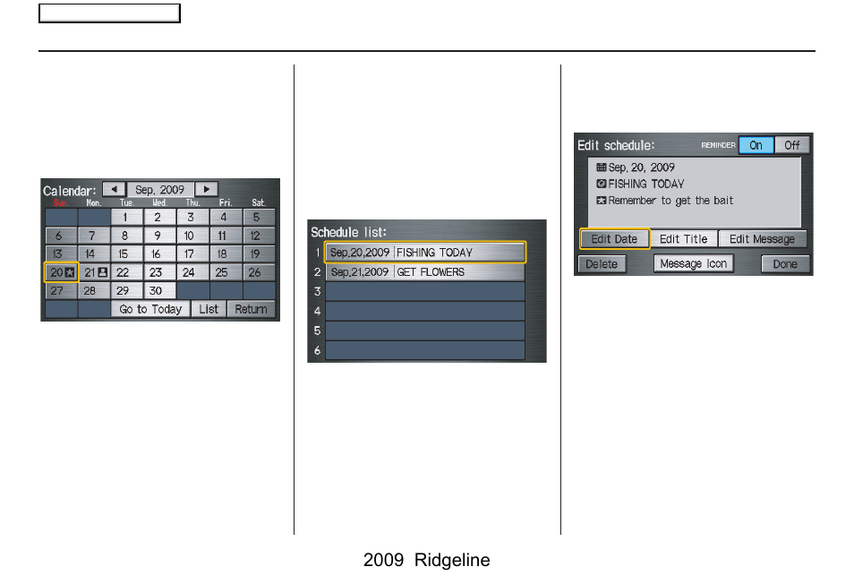 Information features, 2009 ridgeline | HONDA 2009 Ridgeline Navigation User Manual | Page 71 / 149