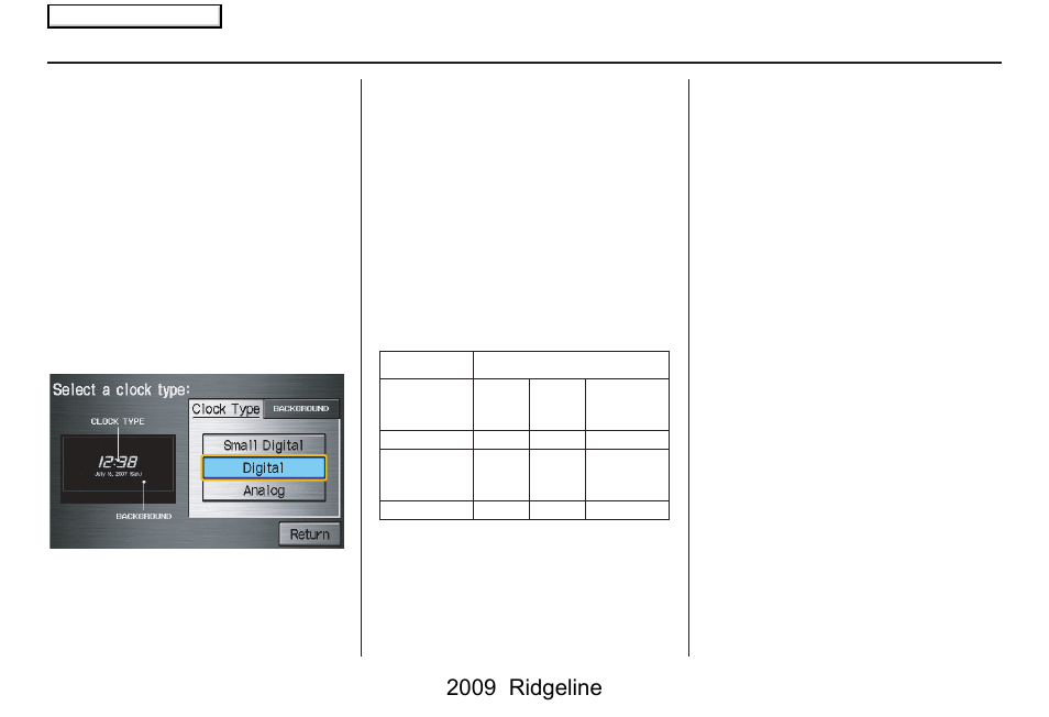 System setup, 2009 ridgeline | HONDA 2009 Ridgeline Navigation User Manual | Page 78 / 149