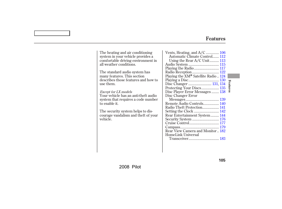 Features | HONDA 2008 Pilot User Manual | Page 109 / 329