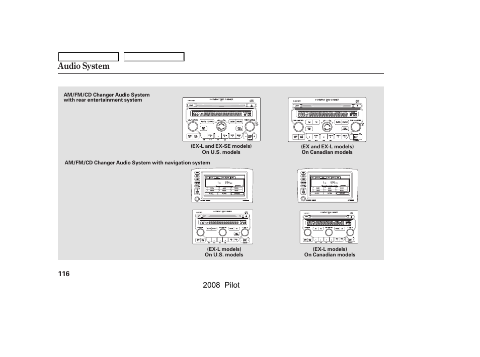 Audio system, 2008 pilot | HONDA 2008 Pilot User Manual | Page 120 / 329