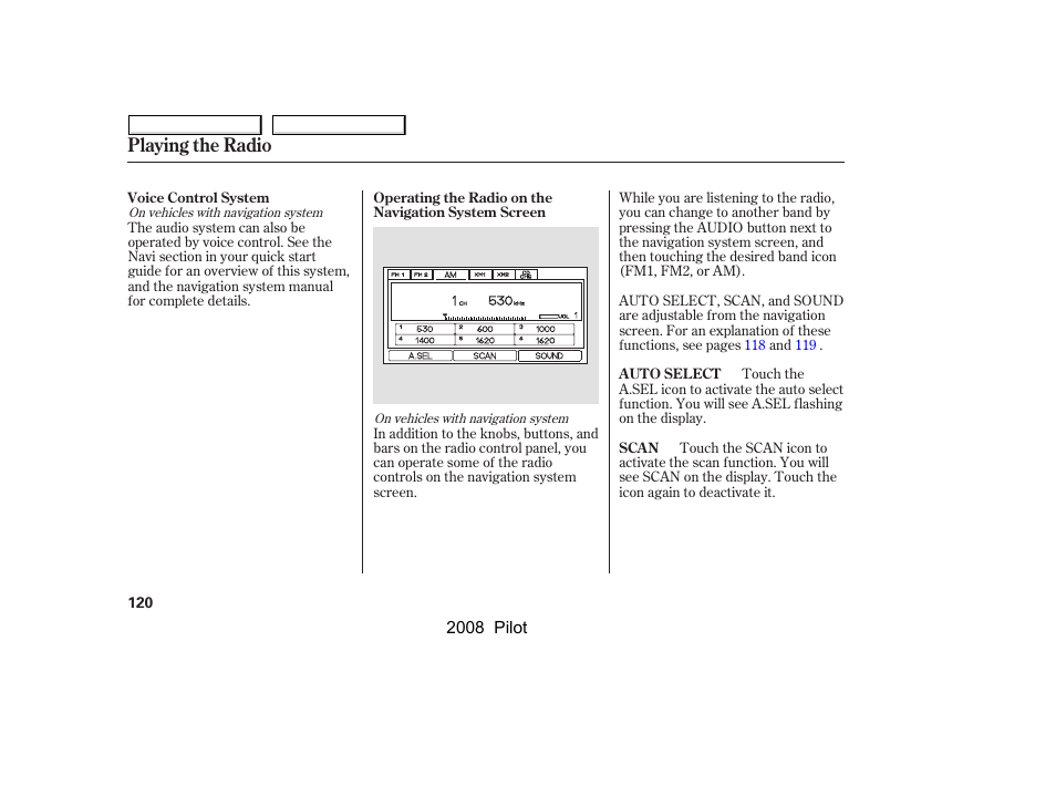 Playing the radio | HONDA 2008 Pilot User Manual | Page 124 / 329