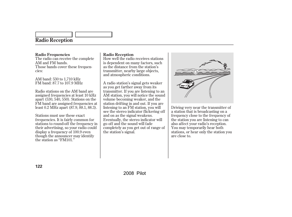 Radio reception | HONDA 2008 Pilot User Manual | Page 126 / 329