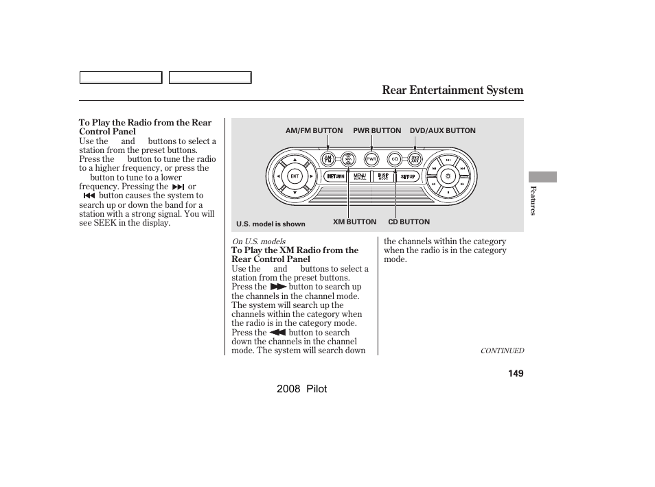 Rear entertainment system, 2008 pilot | HONDA 2008 Pilot User Manual | Page 153 / 329