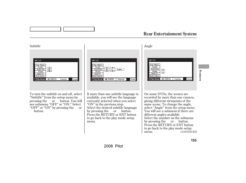 Rear entertainment system | HONDA 2008 Pilot User Manual | Page 159 / 329