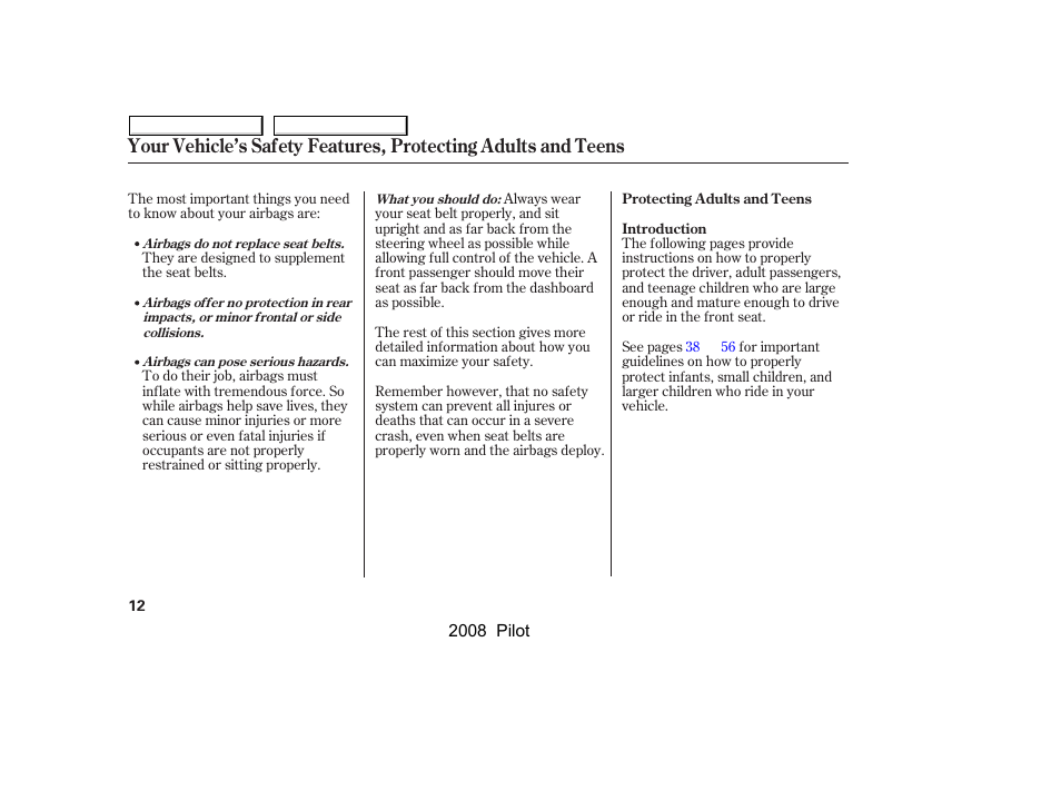 HONDA 2008 Pilot User Manual | Page 16 / 329