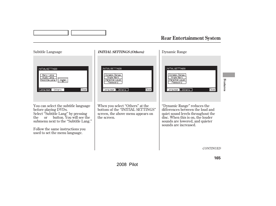 Rear entertainment system | HONDA 2008 Pilot User Manual | Page 169 / 329