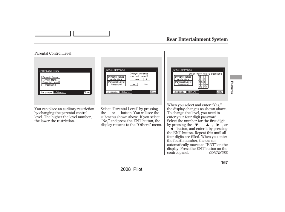 Rear entertainment system | HONDA 2008 Pilot User Manual | Page 171 / 329