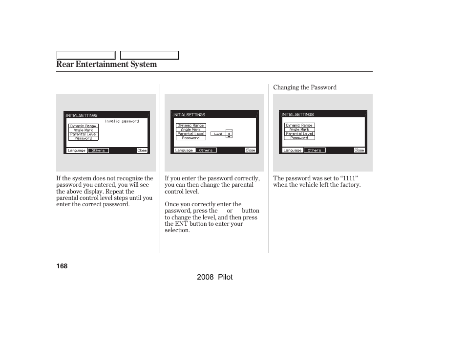 Rear entertainment system | HONDA 2008 Pilot User Manual | Page 172 / 329