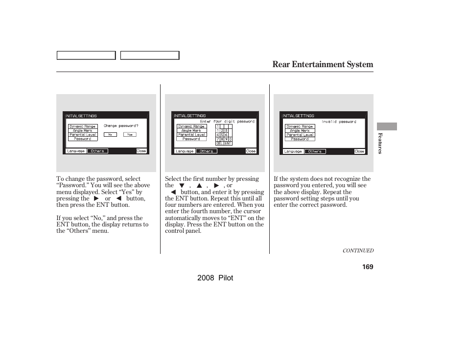 Rear entertainment system | HONDA 2008 Pilot User Manual | Page 173 / 329