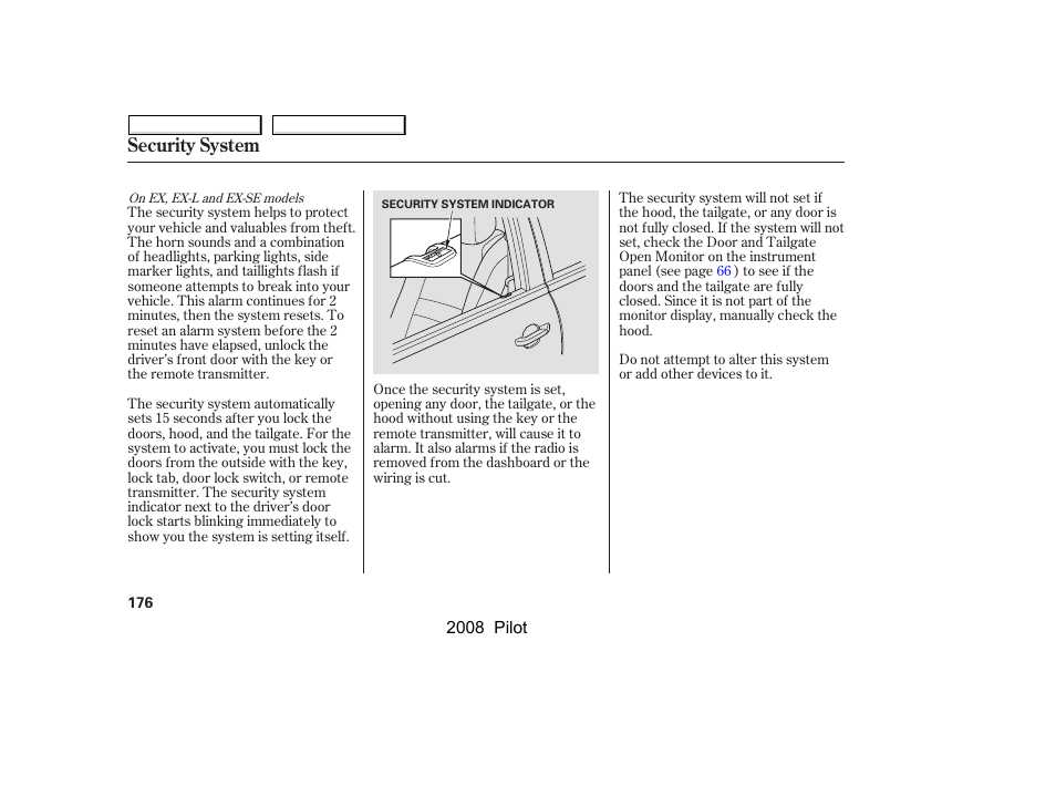 Security system | HONDA 2008 Pilot User Manual | Page 180 / 329