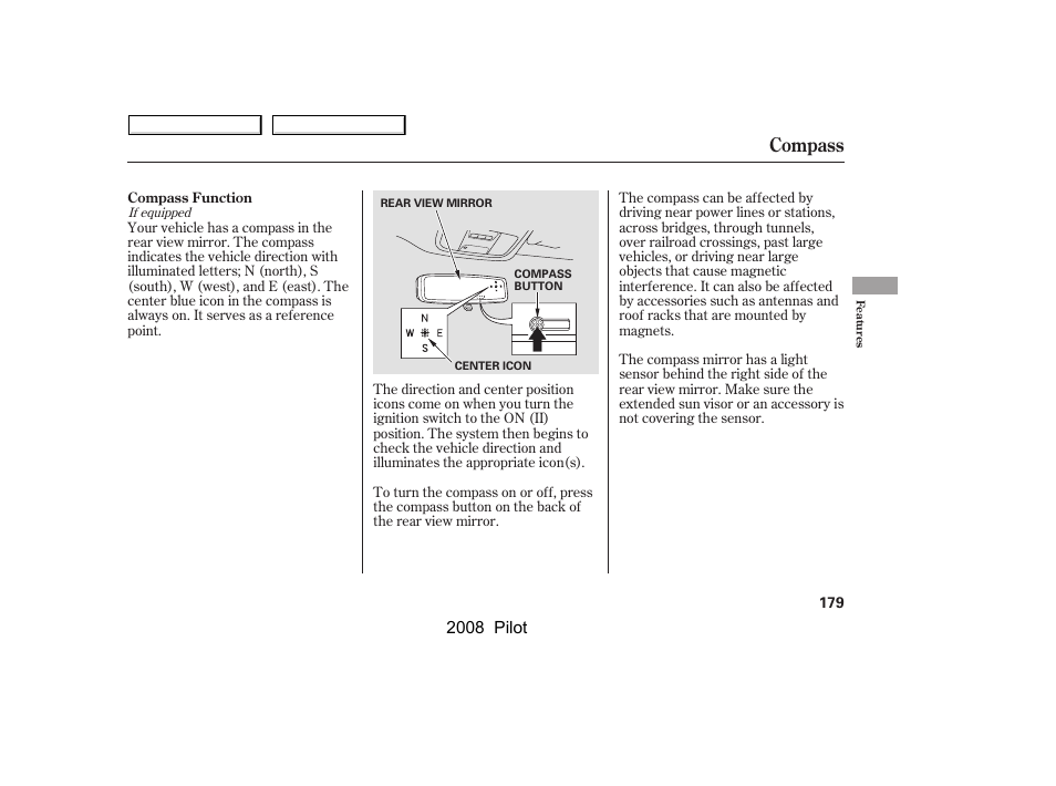 Compass, 2008 pilot | HONDA 2008 Pilot User Manual | Page 183 / 329