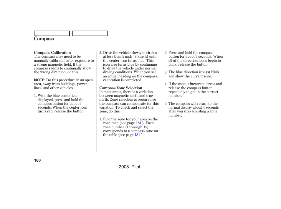 Compass | HONDA 2008 Pilot User Manual | Page 184 / 329