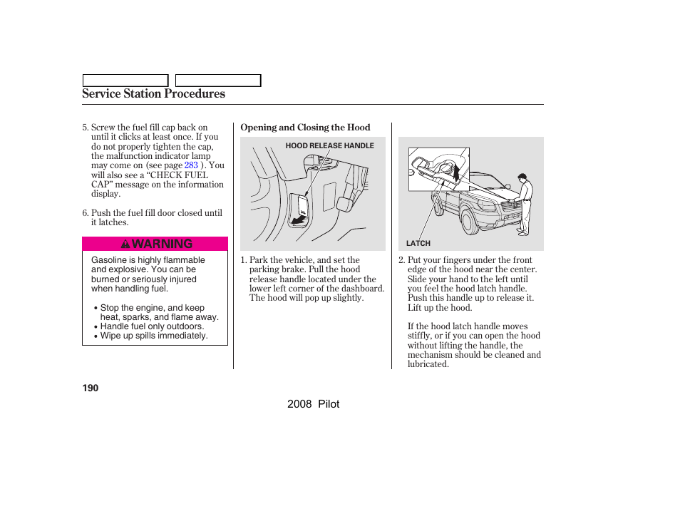 Service station procedures | HONDA 2008 Pilot User Manual | Page 194 / 329