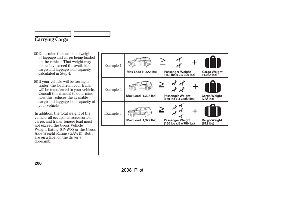 Carrying cargo, 2008 pilot | HONDA 2008 Pilot User Manual | Page 204 / 329