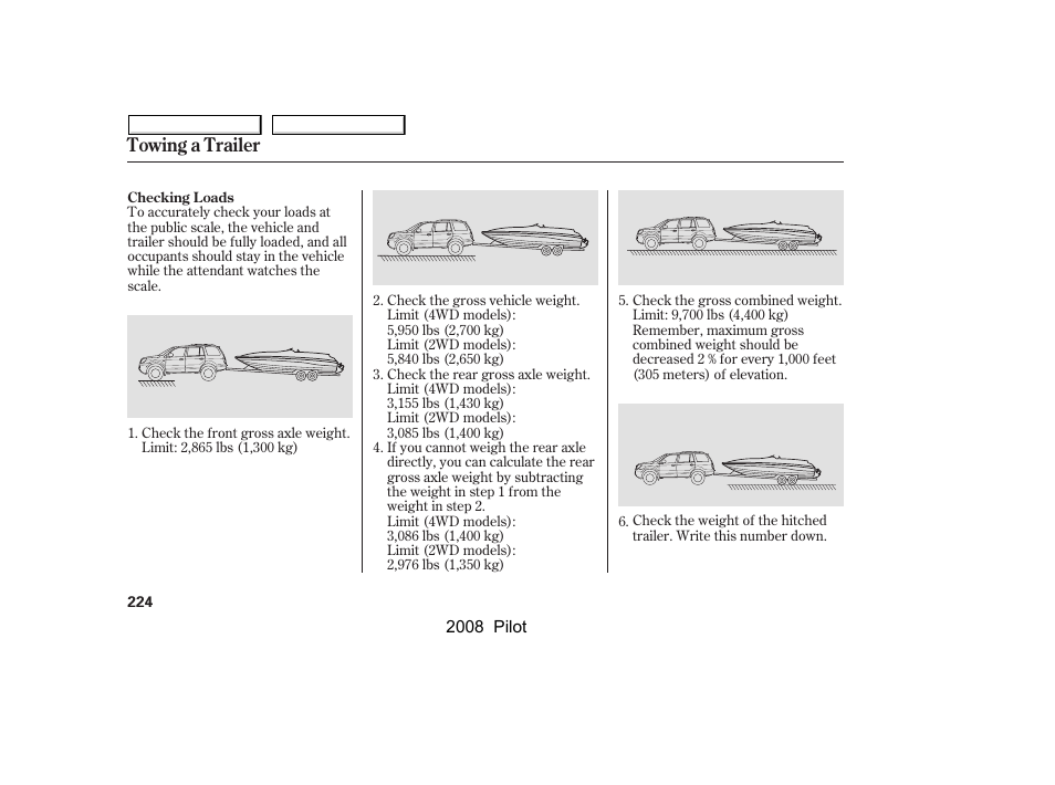 Towing a trailer | HONDA 2008 Pilot User Manual | Page 228 / 329