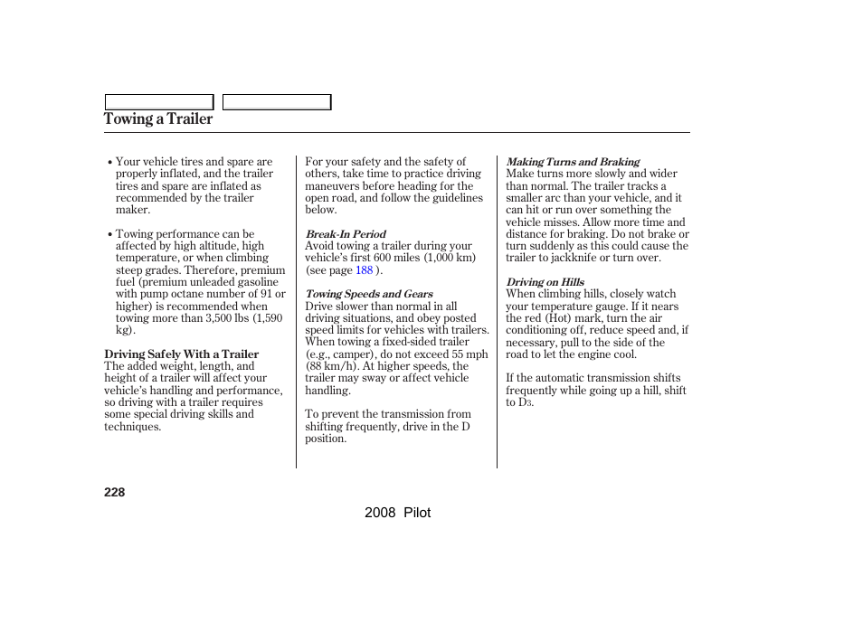 Towing a trailer | HONDA 2008 Pilot User Manual | Page 232 / 329