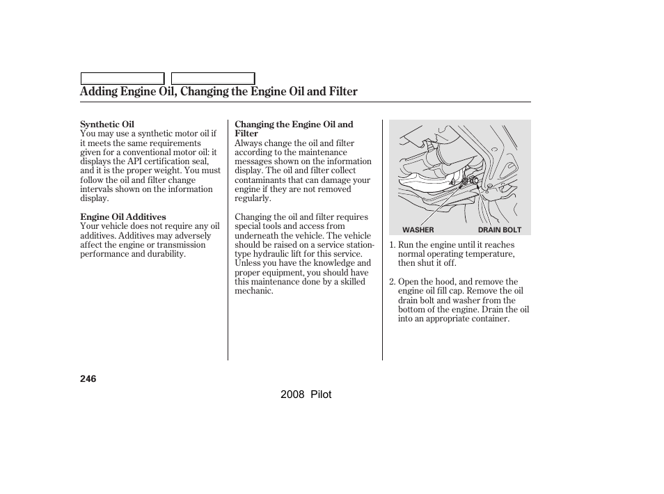 HONDA 2008 Pilot User Manual | Page 250 / 329