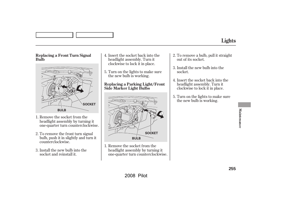 Lights | HONDA 2008 Pilot User Manual | Page 259 / 329