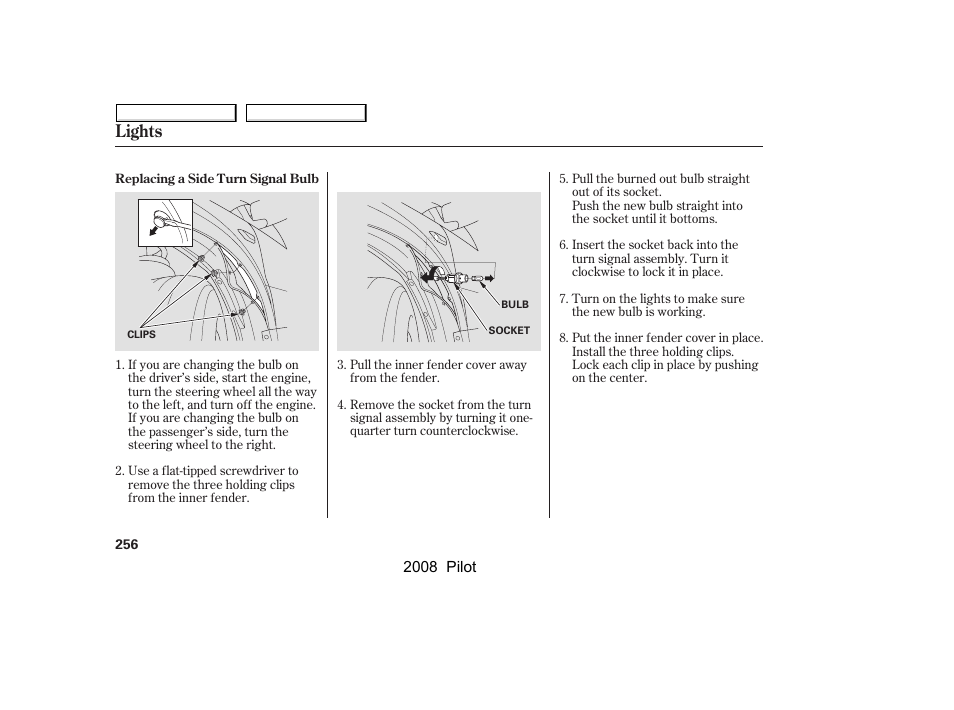 Lights | HONDA 2008 Pilot User Manual | Page 260 / 329