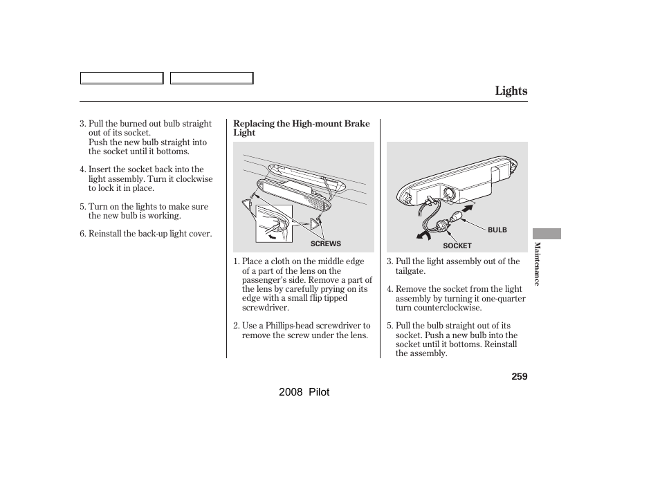 Lights | HONDA 2008 Pilot User Manual | Page 263 / 329