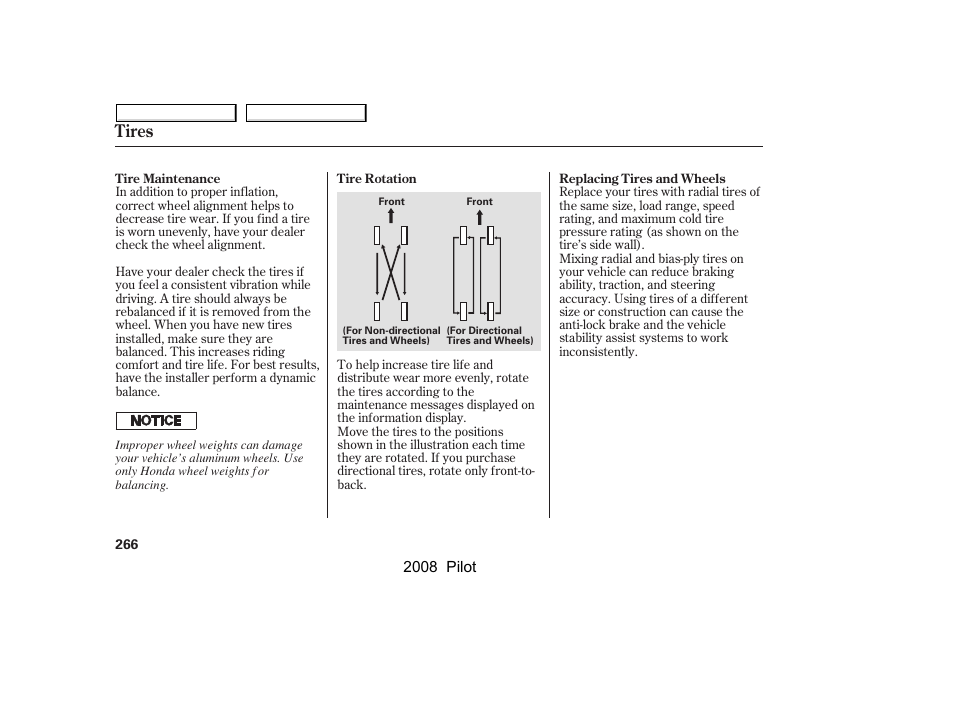 Tires | HONDA 2008 Pilot User Manual | Page 270 / 329