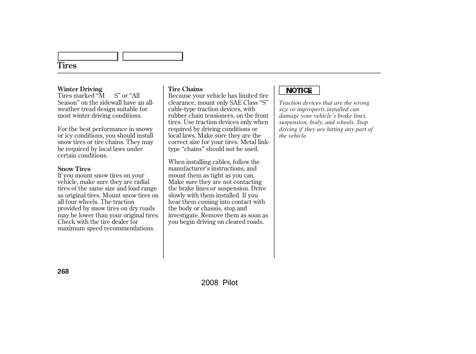 Tires | HONDA 2008 Pilot User Manual | Page 272 / 329