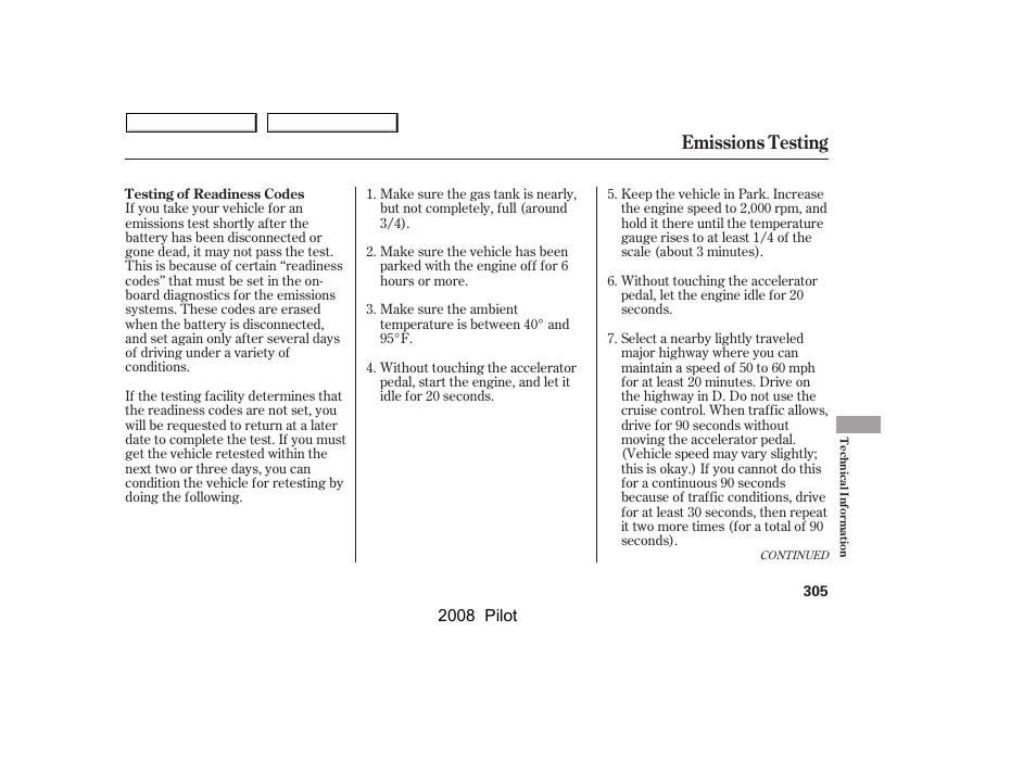 Emissions testing | HONDA 2008 Pilot User Manual | Page 309 / 329