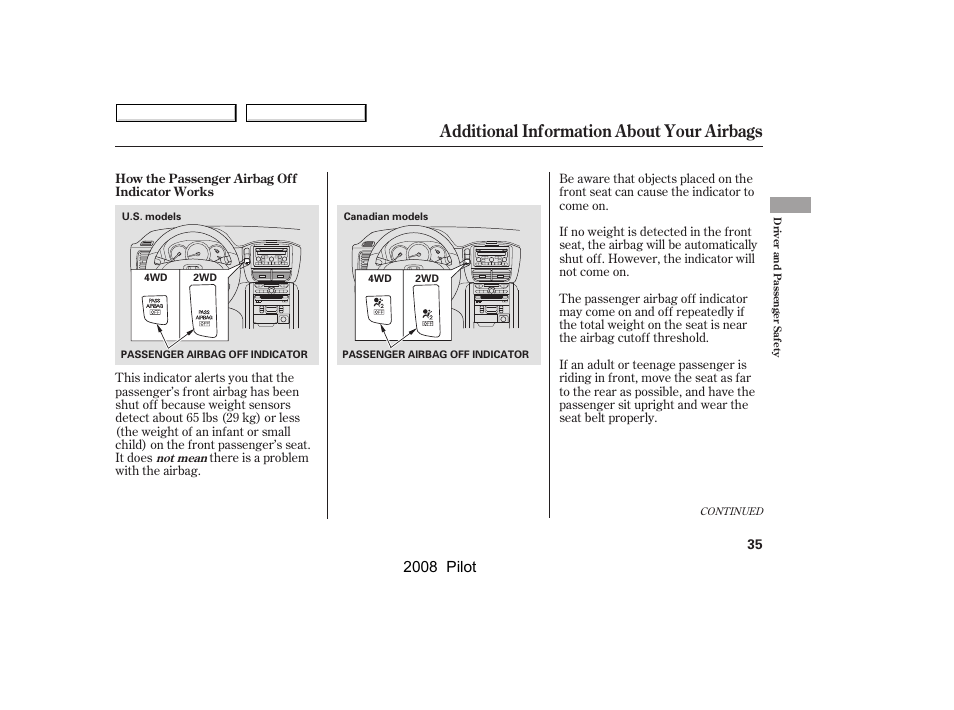 Additional information about your airbags, 2008 pilot | HONDA 2008 Pilot User Manual | Page 39 / 329