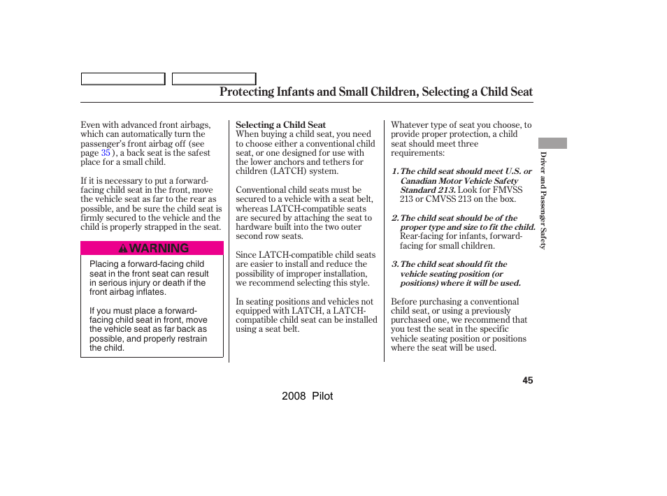 HONDA 2008 Pilot User Manual | Page 49 / 329