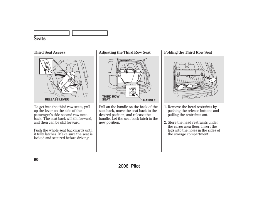 Seats | HONDA 2008 Pilot User Manual | Page 94 / 329