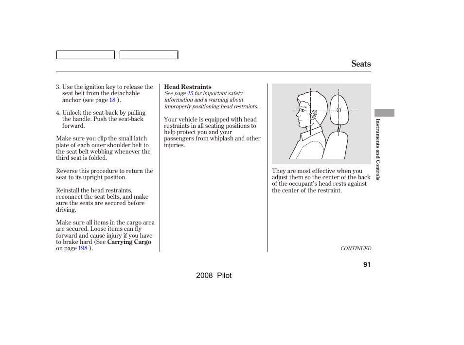 Seats, 2008 pilot | HONDA 2008 Pilot User Manual | Page 95 / 329