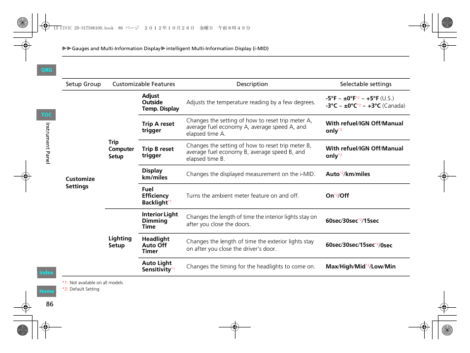 HONDA 2013 Civic Coupe User Manual | Page 87 / 337