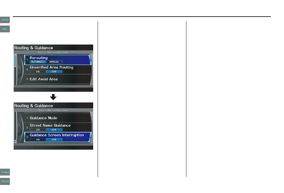 Routing & guidance, Navigation system manual, System setup | HONDA 2013 Pilot Navigation User Manual | Page 100 / 178