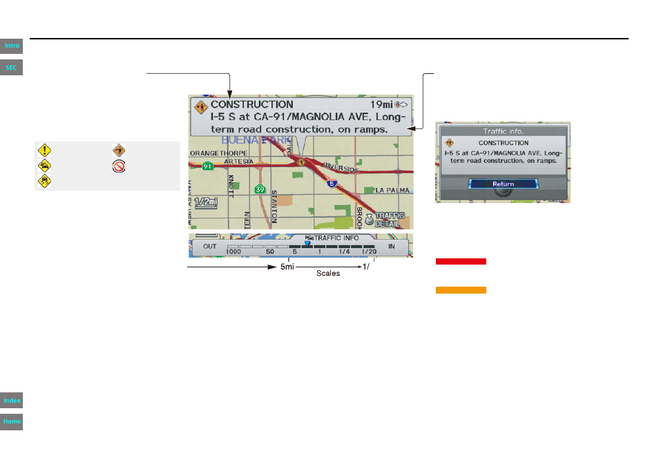 Traffic display legend, Navigation system manual, Getting started | 2013 pilot | HONDA 2013 Pilot Navigation User Manual | Page 22 / 178