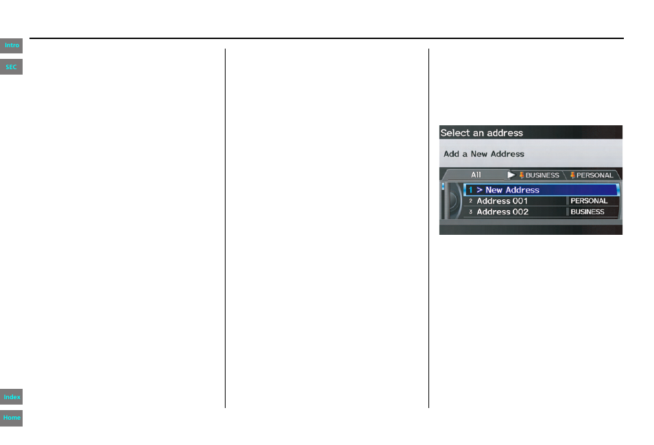 By address book, Navigation system manual, Entering a destination | HONDA 2013 Pilot Navigation User Manual | Page 34 / 178