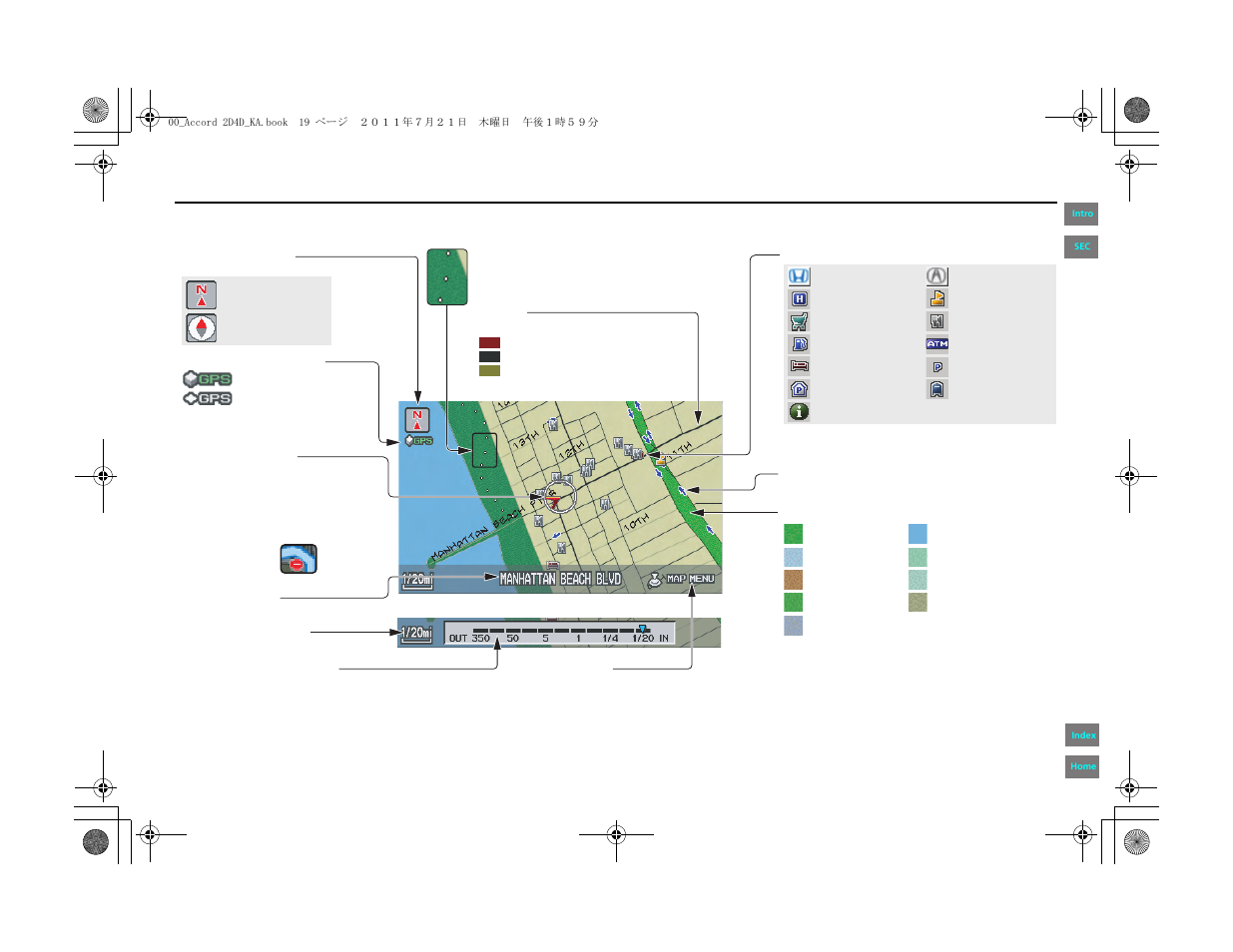 Map screen legend, A message, Getting started | 2012 accord | HONDA 2012 Accord Navigation User Manual | Page 19 / 156