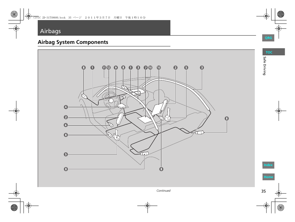 P35), Airbags, Airbag system components | HONDA 2012 Civic Coupe User Manual | Page 36 / 339