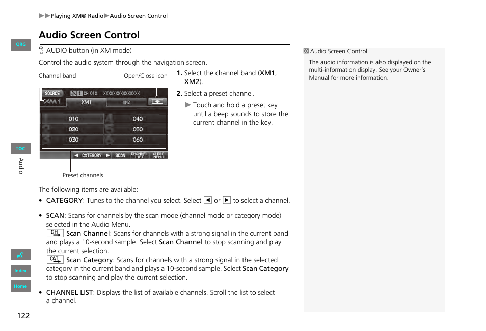 Audio screen control | HONDA 2013 Civic Navigation User Manual | Page 123 / 212