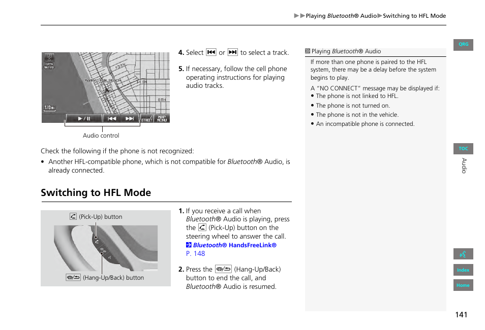 Switching to hfl mode | HONDA 2013 Civic Navigation User Manual | Page 142 / 212