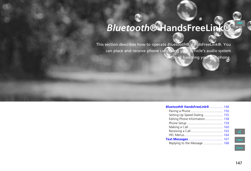 Bluetooth® handsfreelink, 2 bluetooth ® handsfreelink® p. 147, P.147 | 2 bluetooth ® handsfreelink, P. 147, Bluetooth ® handsfreelink | HONDA 2013 Civic Navigation User Manual | Page 148 / 212